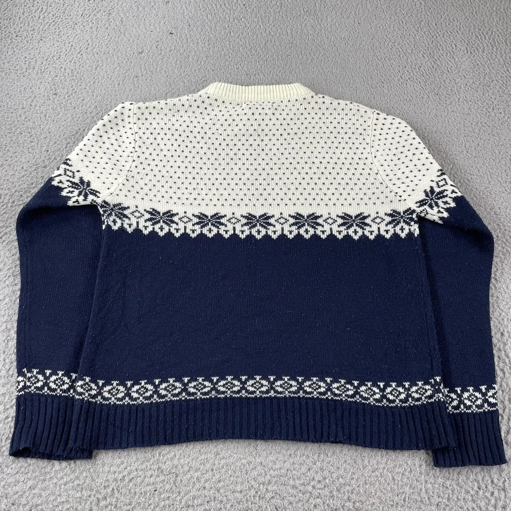 Sigallo Sweater Mens Medium Blue White Fair Isle‎ Nordic Snowflake Knit Winter